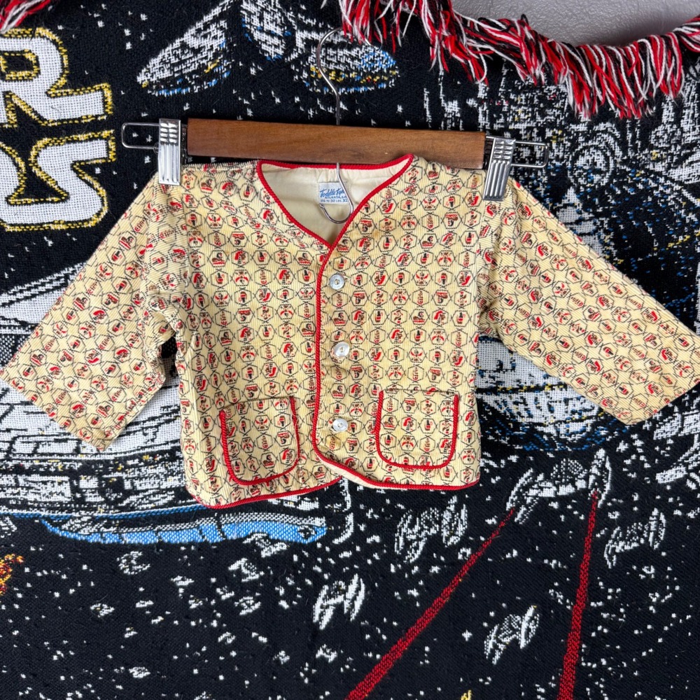 Vintage Toddle Tyke Corduroy Jacket Toddler XL Cream Red Novelty Print 1950s 60s